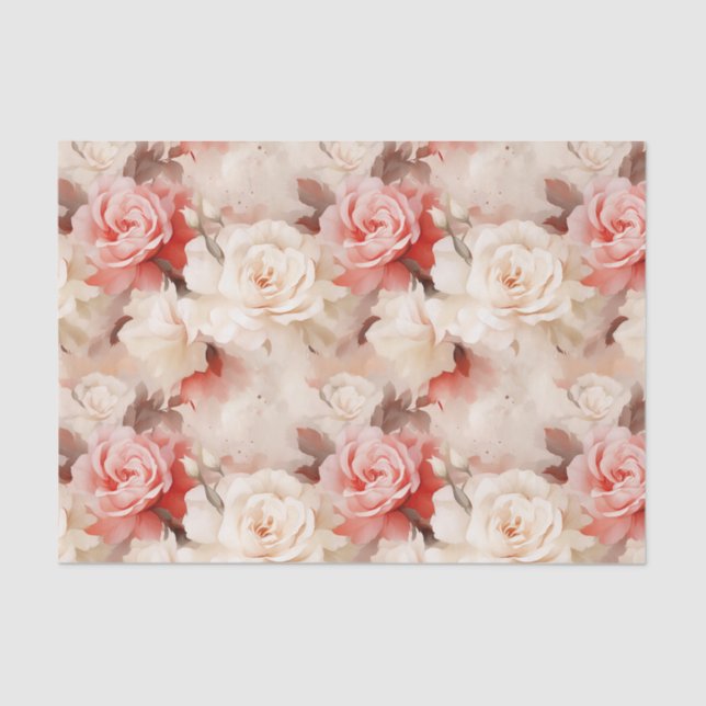 Papier Mousseline Jolie rose couleur crème rose floral douche de mar (Recto)