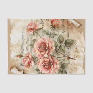 Papier Mousseline Jolie rose roses feuille de musique vintage éphémè