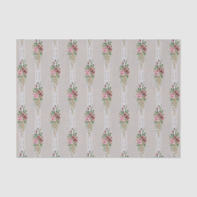 Papier Mousseline Jolie roses roses victoriennes et dentelle blanche (Recto)