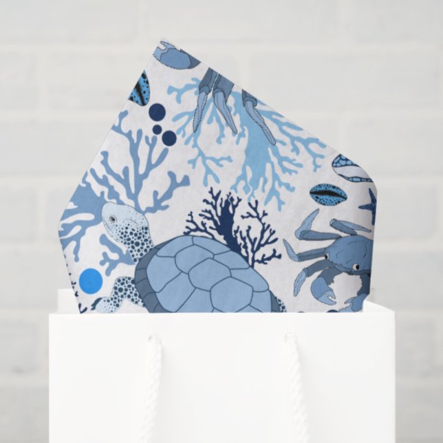 Papier Mousseline Jolie tortue de mer crabes carrelé motif (Sac cadeau)