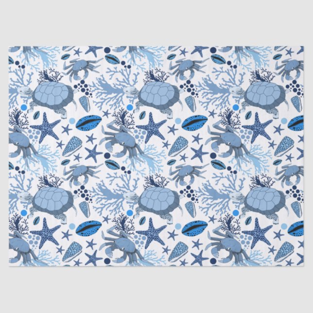 Papier Mousseline Jolie tortue de mer crabes carrelé motif (Recto)
