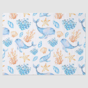 Papier Mousseline Jolies baleines bleues nautiques Vie océanique mar