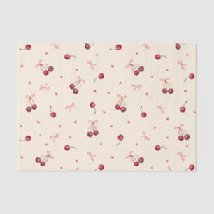 Papier Mousseline Jolies cerises roses rouges cœurs arcs sur crème