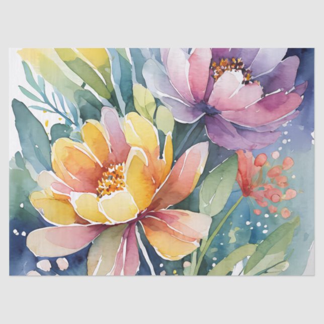Papier Mousseline Jolies fleurs d'aquarelle Pastel (Recto)