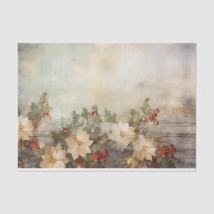 Papier Mousseline Jolies fleurs d'hiver et baies Noël