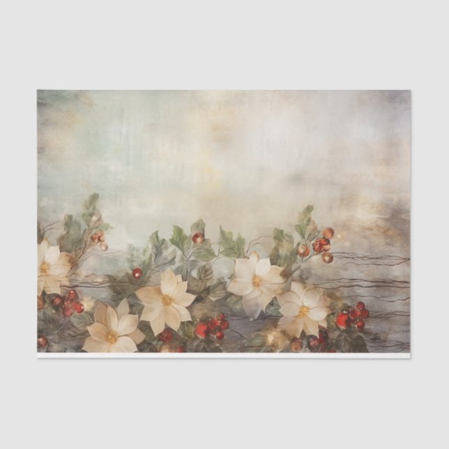 Papier Mousseline Jolies fleurs d'hiver et baies Noël (Recto)