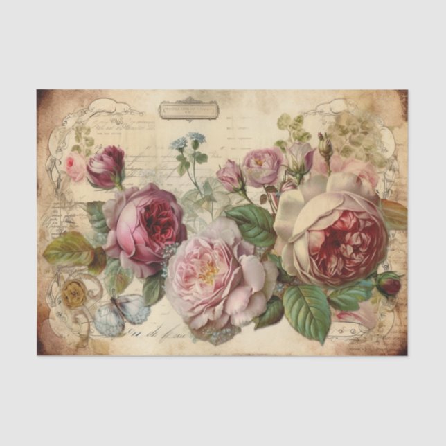 Papier Mousseline Jolies Fleurs Roses (Recto)