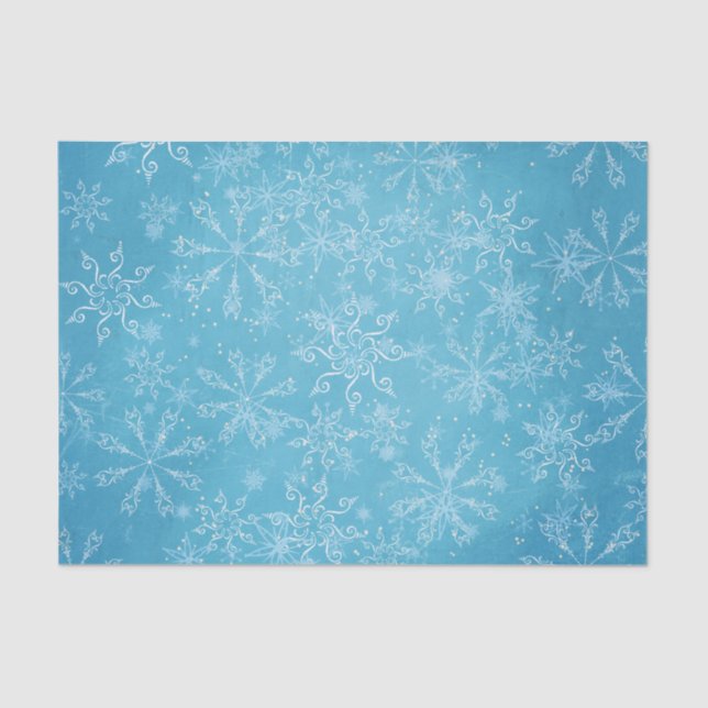 Papier Mousseline Jolies flocons de neige sur Blue Holiday Tissu Pap (Recto)