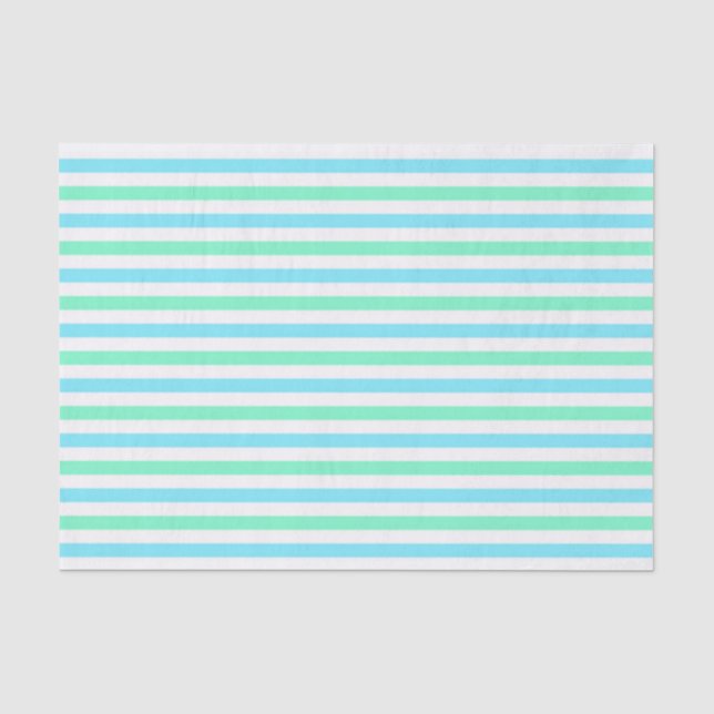Papier Mousseline Jolies rayures aqua et vert menthe (Recto)