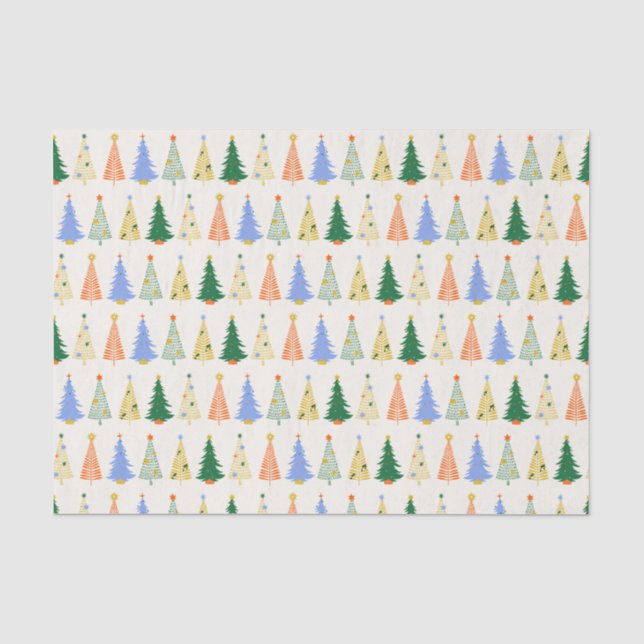 Papier Mousseline Jolis arbres de Noël Rouge Vert Boho  (Recto)