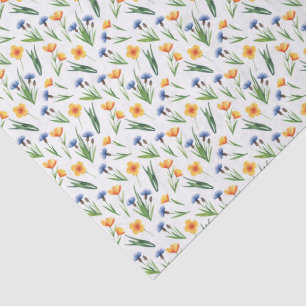 Papier Mousseline Jolis boutons d'or, Bleus Bleuets & Verdure