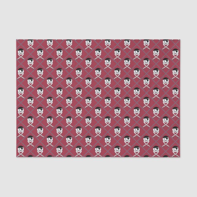 Papier Mousseline Jolly roger sur Arrière - plan rouge avec Turquois (Recto)