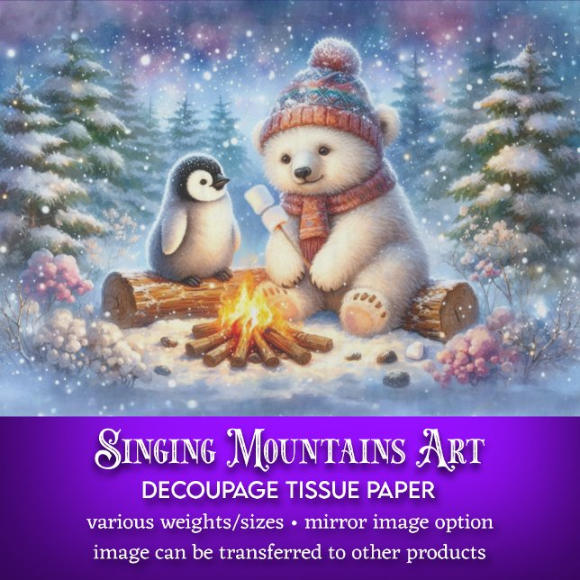 Papier Mousseline Jote Ours & Pingouin Winter Woodland Art Découpage (Créateur téléchargé)