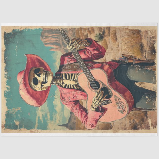 Papier Mousseline Joueur de guitare Sombrero Decoupage Skeleton (Recto)