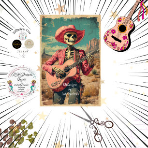 Papier Mousseline Joueur de guitare Sombrero Decoupage Skeleton