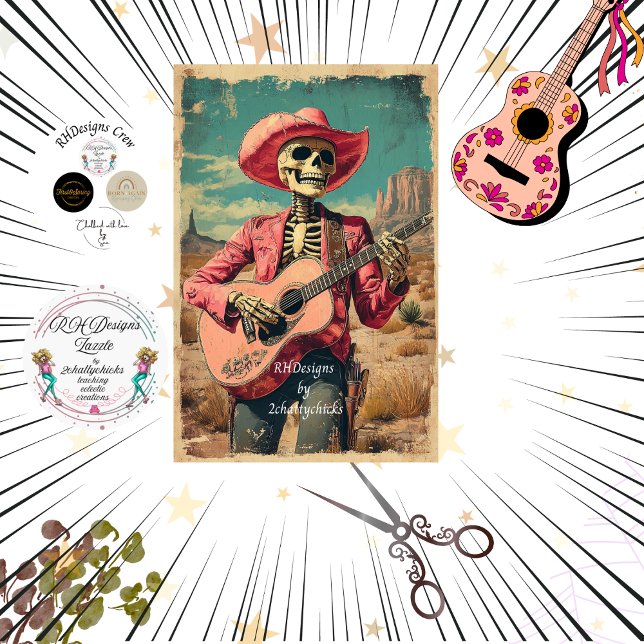 Papier Mousseline Joueur de guitare Sombrero Decoupage Skeleton (Créateur téléchargé)