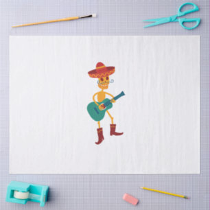 Papier Mousseline Joueur de guitare squelette festif