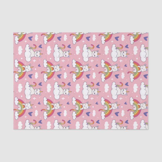 Papier Mousseline Jour de la Saint-Valentin motif licorne chat migno (Recto)