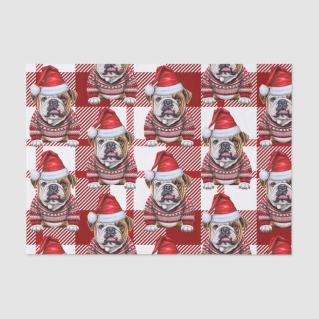 Papier Mousseline Jour de Noël de Chien de taureau blanc rouge (Recto)