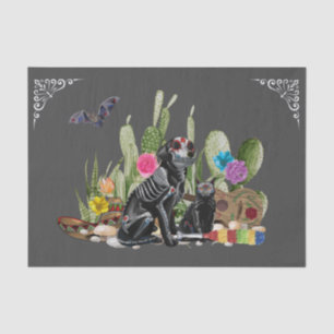 Papier Mousseline Jour des Dead Dia De Los Muertos chien et chat