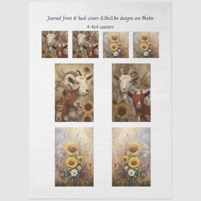 Papier Mousseline Journal Covers Rustic Charm Goat Sunflowers  (Recto)
