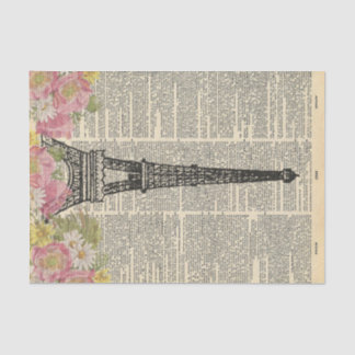 Papier Mousseline Journal vintage avec fleurs Paris Découpage
