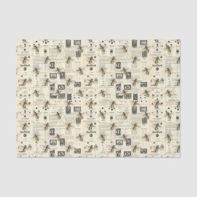 Papier Mousseline Journal vintage et abeilles (Recto)