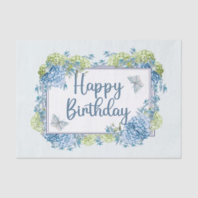Papier Mousseline Joyeuse aquarelle d'anniversaire Blue Hydrangea Fl (Recto)