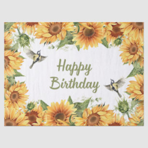 Papier Mousseline Joyeuse aquarelle d'anniversaire Sunflower & Birds