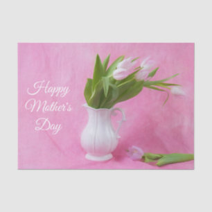 Papier Mousseline Joyeuse Fête des Mères Tulipes Roses Dans un Vase