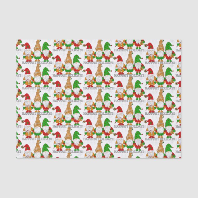 Papier Mousseline Joyeuses fêtes Noël Gnomes Festive mignonne (Recto)