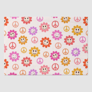 Papier Mousseline Joyeuses Fleurs souriantes motif avec des signes d