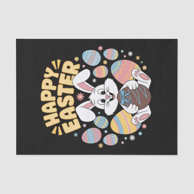 Papier Mousseline Joyeuses Pâques 2025  Œufs Lapin Mignon (Recto)