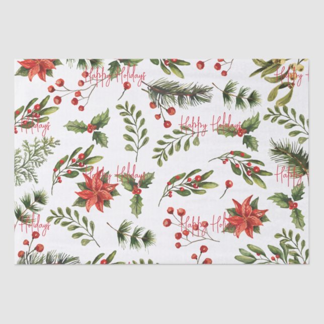 Papier Mousseline Joyeuses vacances Botanique Poinsettia Verdure (Recto)