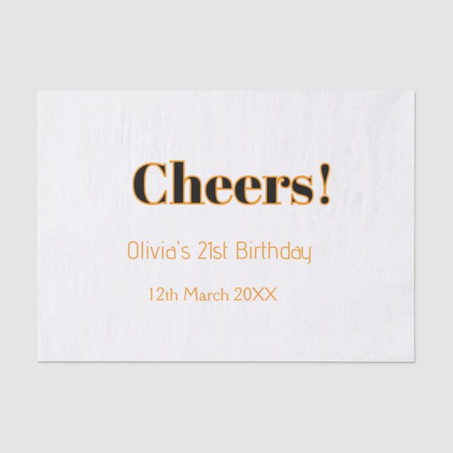 Papier Mousseline Joyeux 21e anniversaire nom date simple minimal  (Recto)