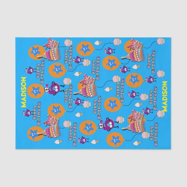 Papier Mousseline Joyeux 6e anniversaire Tissue Paper #6 Bleu (Recto)