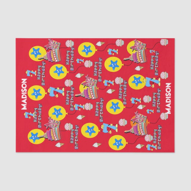 Papier Mousseline Joyeux 7e anniversaire Tissue Paper #7 Rouge (Recto)