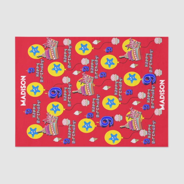 Papier Mousseline Joyeux 9e anniversaire Tissue Paper #9 Rouge (Recto)