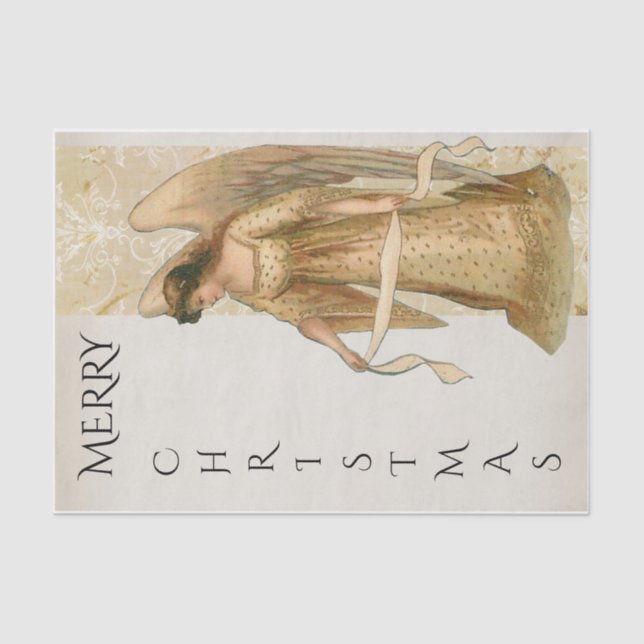 Papier Mousseline Joyeux Ange de Noël en Crème et Vacances d'or (Recto)