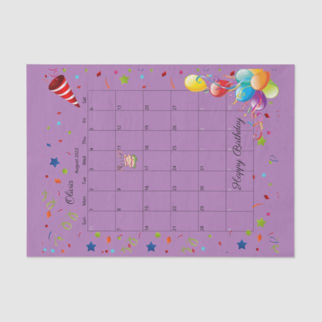 Papier Mousseline Joyeux anniversaire août 2022 Tissue Paper (Recto)