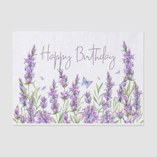 Papier Mousseline Joyeux anniversaire aquarelle Lavande Fleurs (Recto)