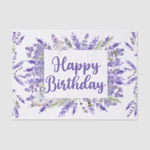 Papier Mousseline Joyeux anniversaire aquarelle Lavande Fleurs