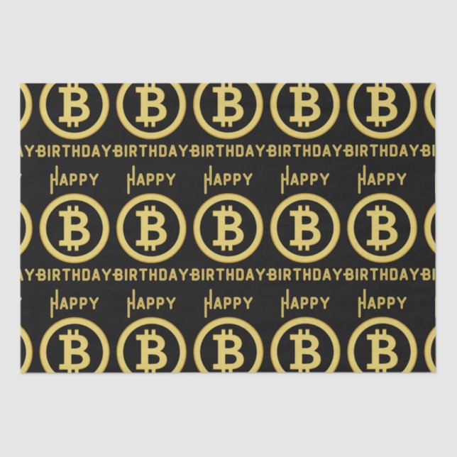 Papier Mousseline Joyeux Anniversaire Bitcoin Gold Tissu Papier (Recto)