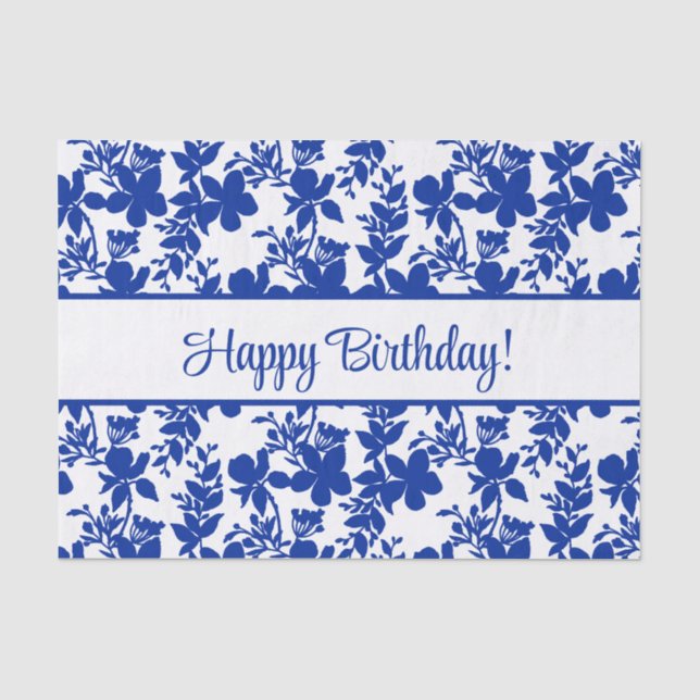 Papier Mousseline Joyeux Anniversaire bleu Azure Floral (Recto)