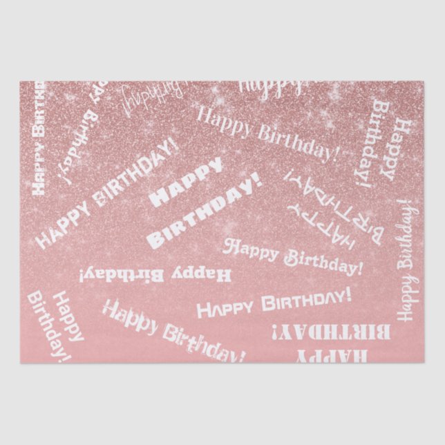 Papier Mousseline Joyeux Anniversaire Chic Rose Parties scintillant  (Recto)