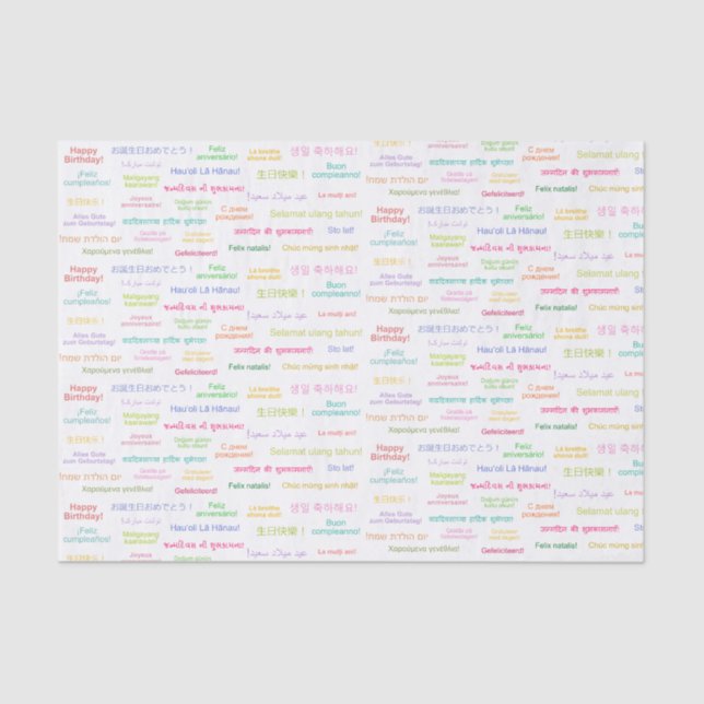 Papier Mousseline Joyeux anniversaire dans de nombreuses langues Ann (Recto)
