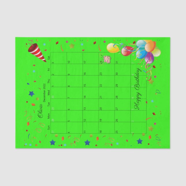 Papier Mousseline Joyeux anniversaire décembre 2022 Tissue Paper (Recto)