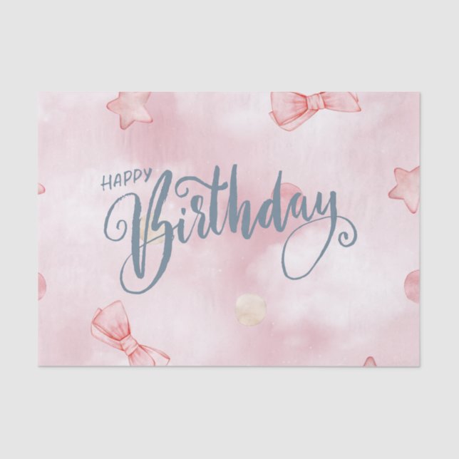 Papier Mousseline Joyeux Anniversaire Élégant Pastel Rose Cute (Recto)