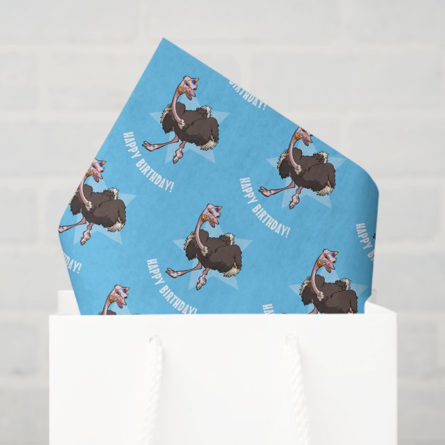 Papier Mousseline Joyeux Anniversaire Fête Ostrich Dancing Cartoon (Sac cadeau)