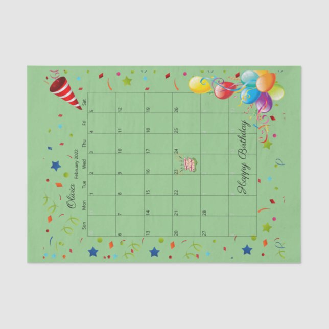 Papier Mousseline Joyeux anniversaire février 2022 Tissue Paper (Recto)